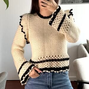 Mango Sweater With Ruffled Openwork Details size M Ecru S1